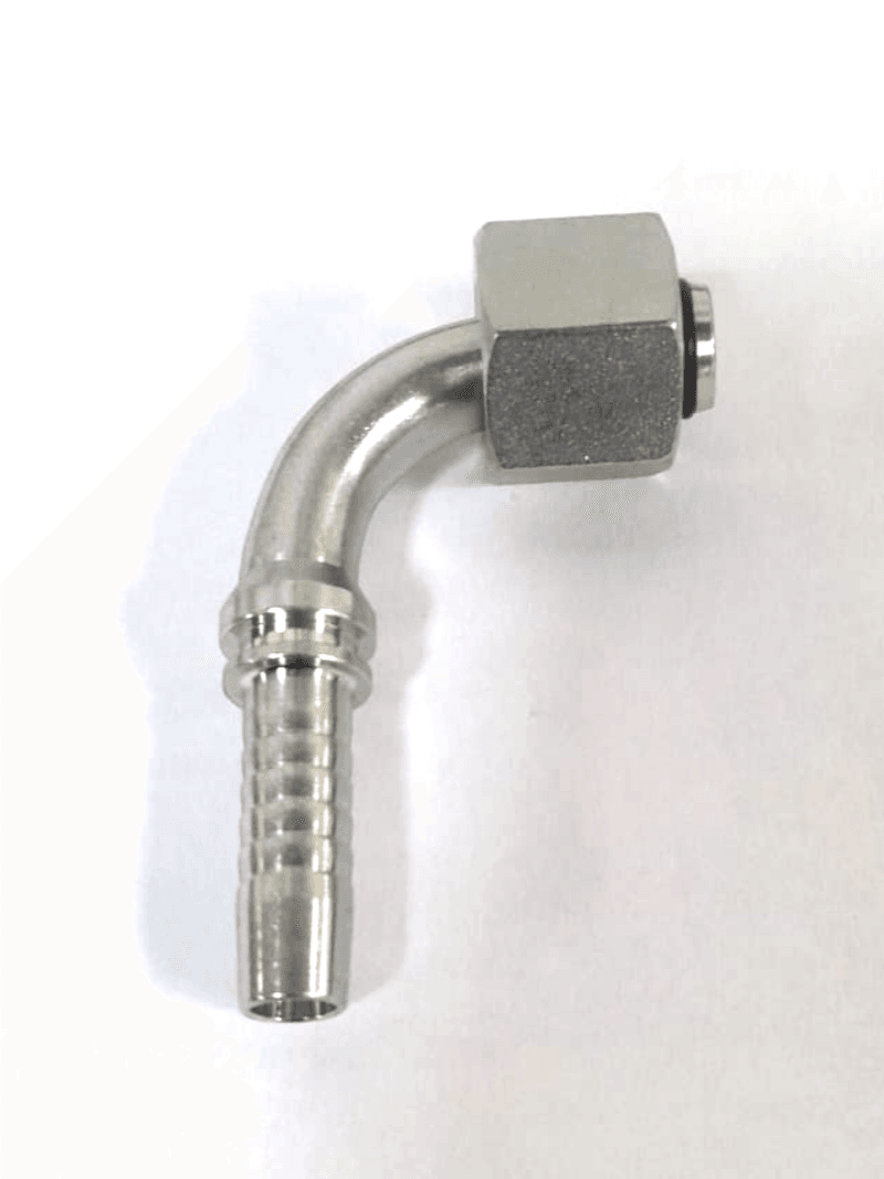 20591 series DKOS 90 degree metric female 24° cone with O-ring and hose tail (T1 to H1)